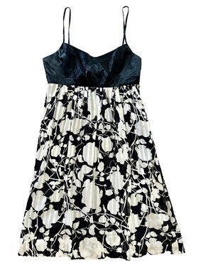 NWT BCBGMAXAZRIA BCBG Black White Floral Sleeveless Silk Slip Dress Babydoll 8